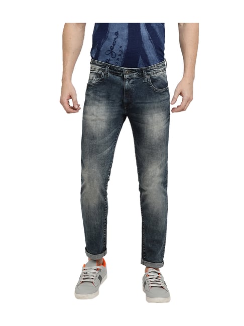 Pepe Jeans Blue Heavily Washed Slim Fit Mid Rise Jeans