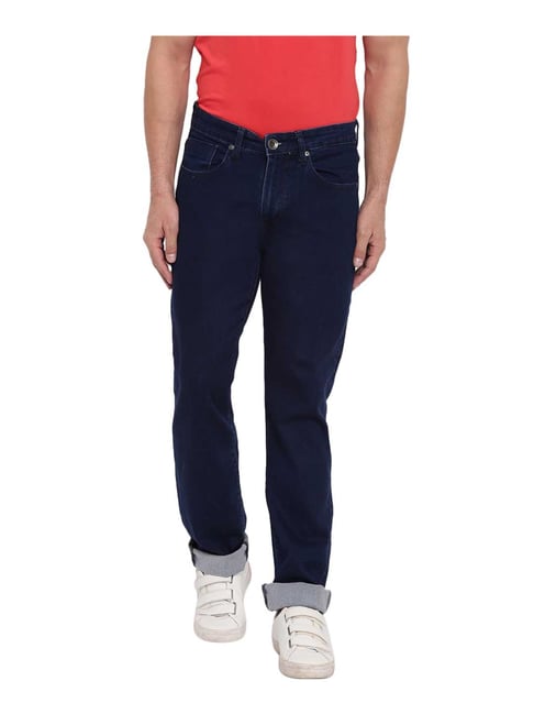 Pepe Jeans Navy Regular Fit Solid Mid Rise Jeans