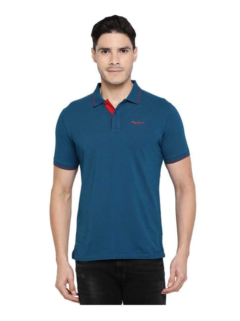 Pepe Jeans Blue Solid Cotton Polo T-Shirt