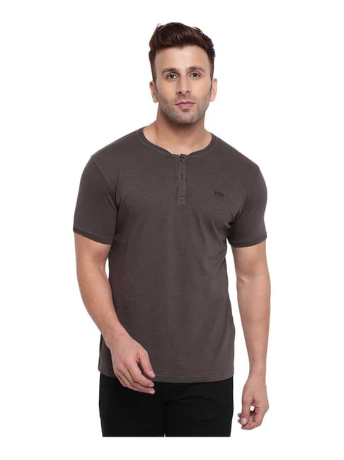 Pepe Jeans Brown Cotton Regular Fit Solid Henley T-Shirt