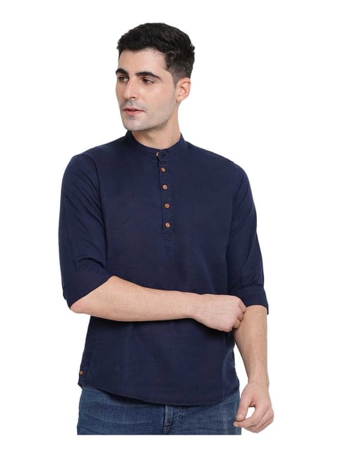 Pepe Jeans Blue Solid Full Sleeves Cotton Shirt