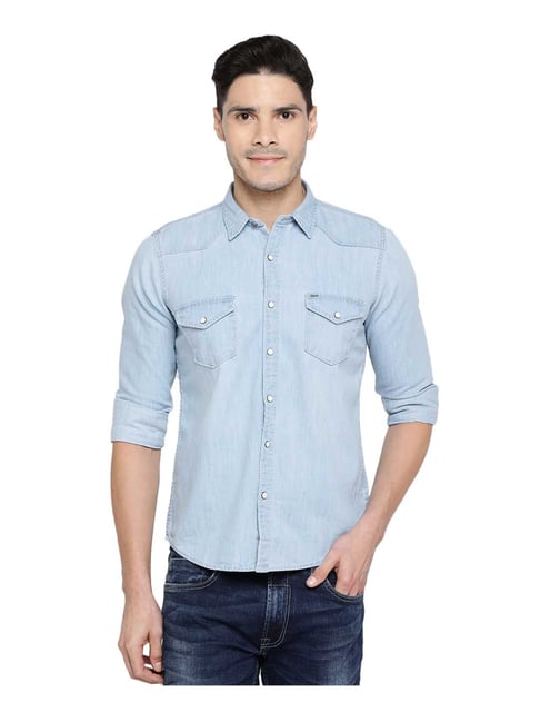 Pepe Jeans Light Blue Solid Cotton Shirt