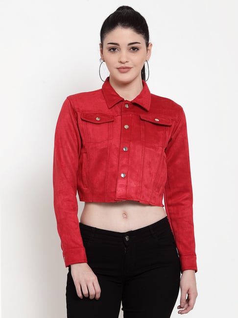 Global Republic Red Slim Fit Crop Jacket