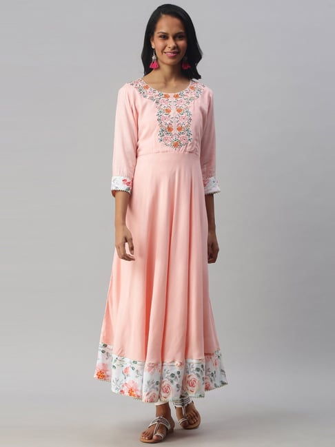 Soch Pink Cotton Embroidered A Line Kurta Price in India