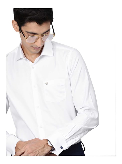 The Bear House White Cotton Slim Fit Solid Shirt