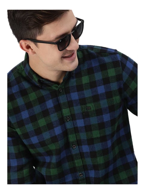 The Bear House Blue Checks Slim Fit Cotton Shirt