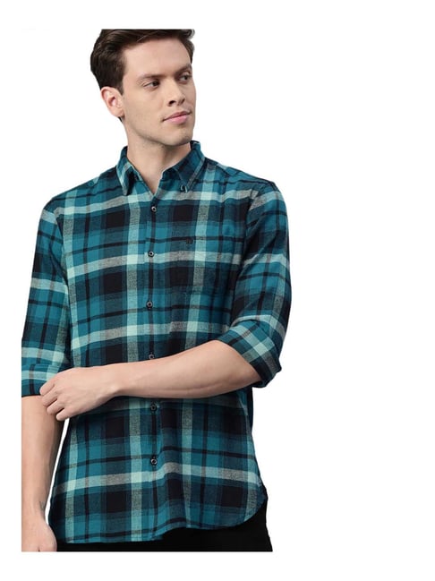 The Bear House Teal Blue Slim Fit Shirt