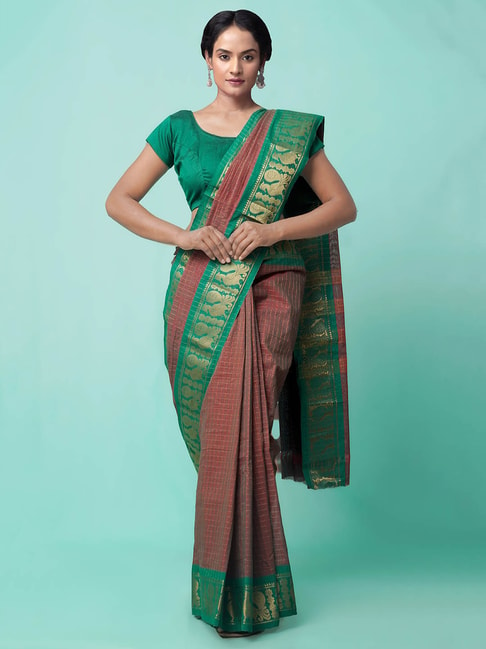 Unnati Silks Women's Pure Handcrafted Mysore Cotton Saree Price in India