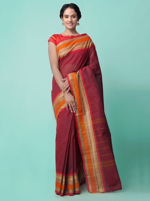 Unnati Silks Women's Pure Handcrafted Chettinad Cotton Saree Price in India