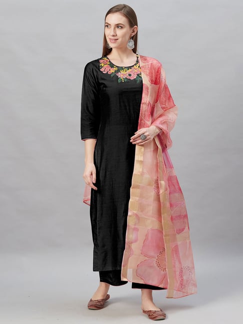JK's Black and Pink Cotton Printed Salwar Kurta Dupatta | JKPTD2620 |  Cilory.com
