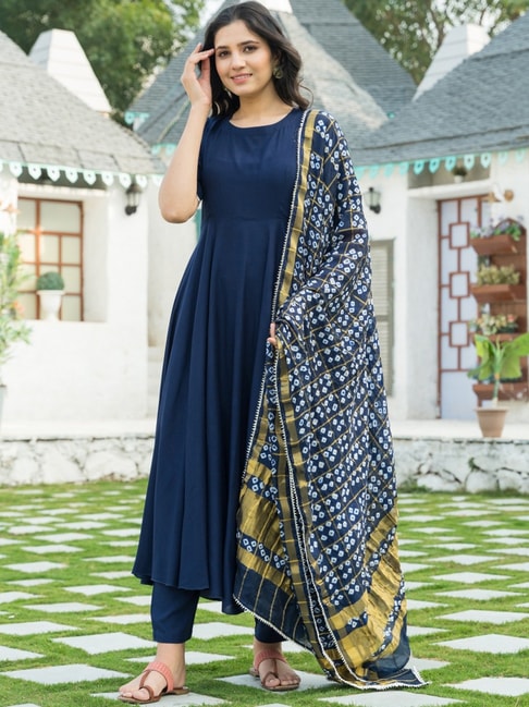 Buy Shubhisha Fashion Women Navy Solid Cotton Blend Kurta Pant Set L Online  at Best Prices in India  JioMart