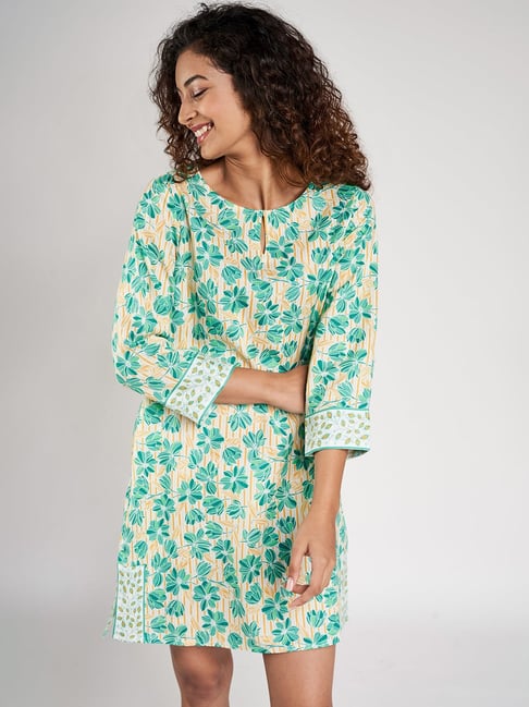 Global Desi Sea Green Printed Dress Price in India