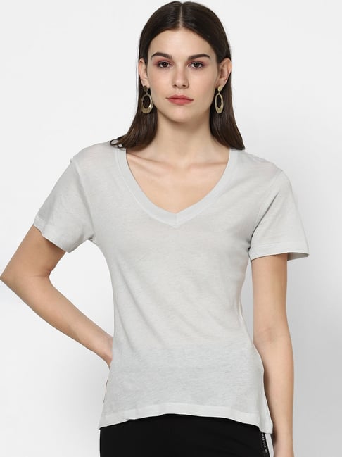 Forever 21 Heather Grey Regular Fit T-Shirt Price in India
