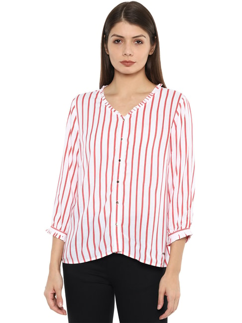 Van Heusen White & Red Striped Shirt Price in India