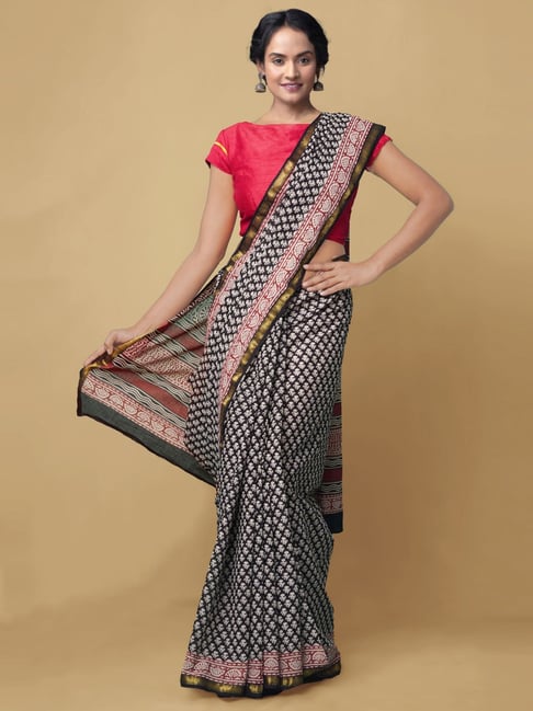 Unnati Silks Women's Pure Bagru Printed Mulmul Cotton Saree Price in India