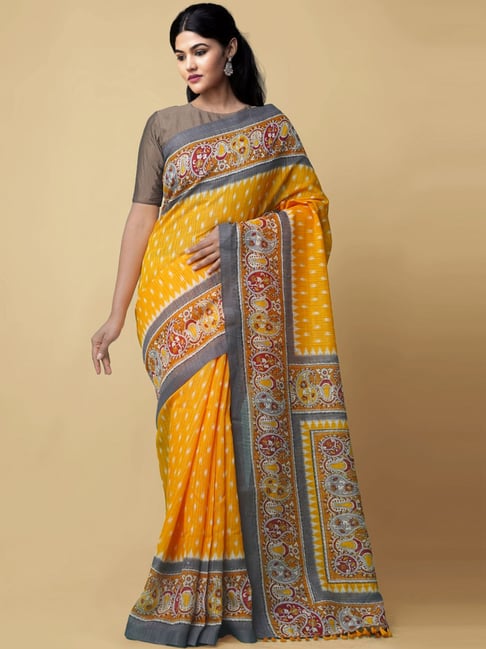 Unnati Silks Women's  Ikat Sambalpuri Silk Saree Price in India