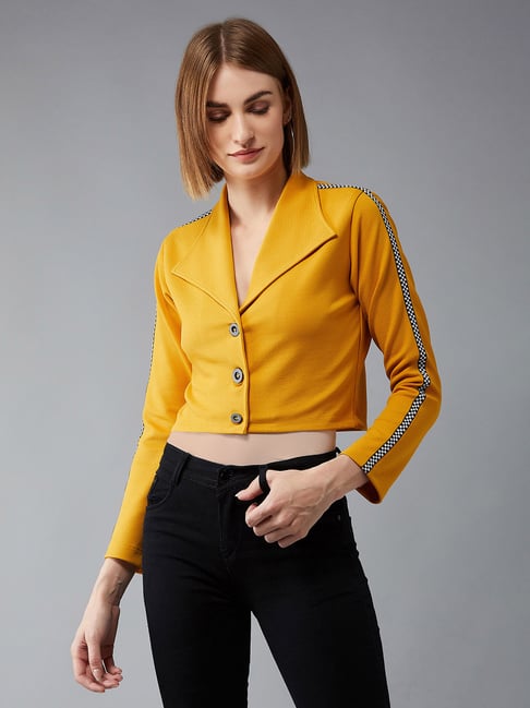 DOLCE CRUDO Mustard Relaxed Fit Crop Jacket-picture-16