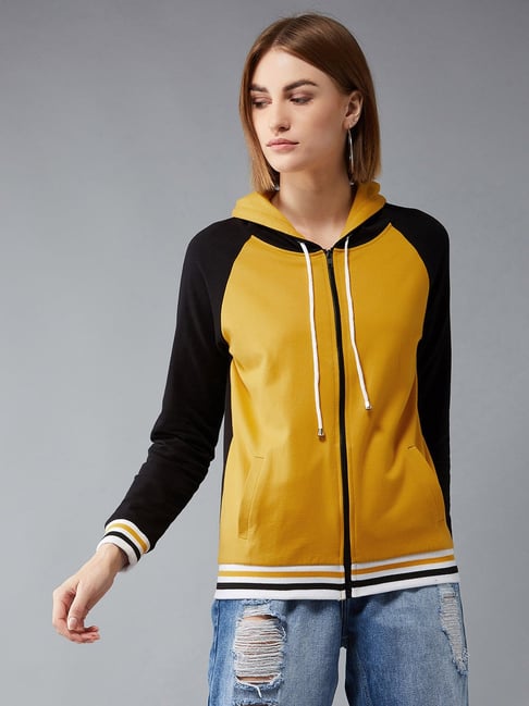 DOLCE CRUDO Mustard & Black Relaxed Fit Hoodie-picture-22