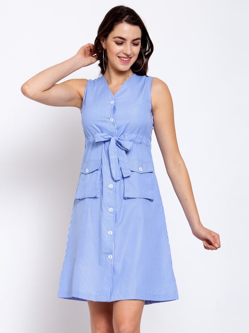 Style Quotient Blue Striped Shirt Dress Price in India