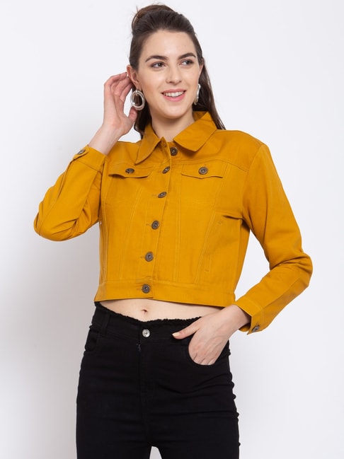 Buy Spykar Mustard Full Sleeves Shirt Collar Denim Jacket for Mens Online   Tata CLiQ