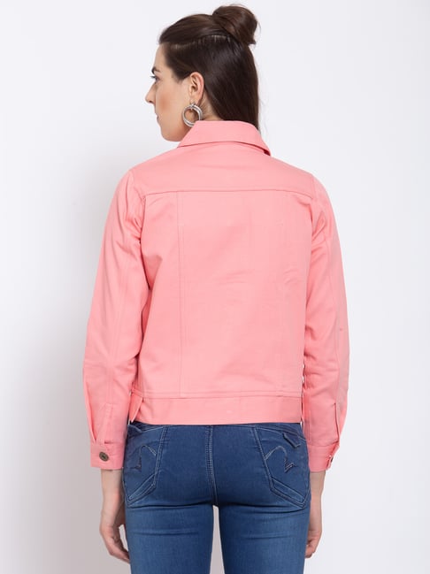 Allegra K Women's Slim Fit Button Down Long Sleeves Casual Cropped Jean  Jacket Fuchsia Medium : Target