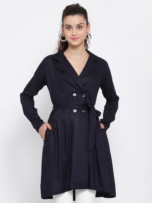 Buy Style Quotient Navy Full Sleeves Trench Coat for Women's