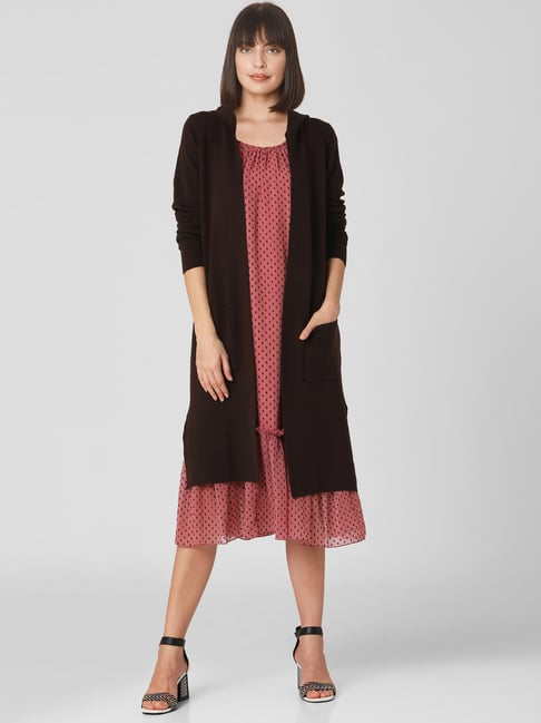 Vero Moda Dark Brown Full Sleeves Longline Shrug