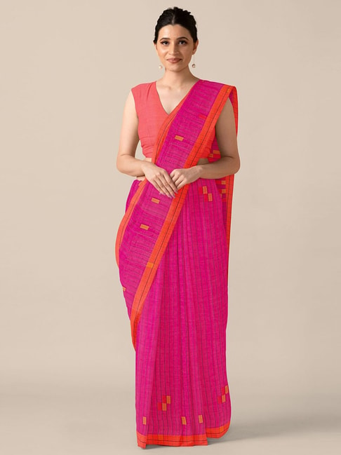 TANEIRA Pink Cotton Printed Saree With Unstitched Blouse