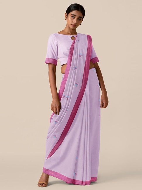 TANEIRA Lavender Cotton Printed Saree With Unstitched Blouse Price in India