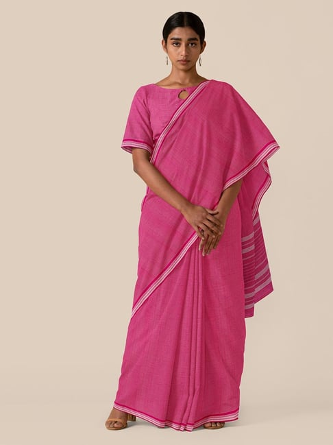 TANEIRA Pink Cotton Saree With Unstitched Blouse Price in India