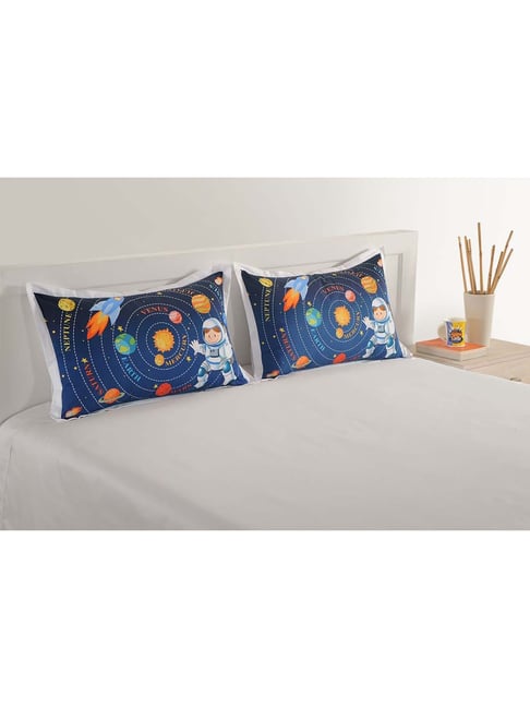 Buy Swayam Navy White Cotton 210 TC Kids Pillow Covers Set of