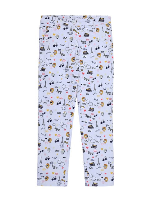 Elle Kids White Cotton Printed Trousers