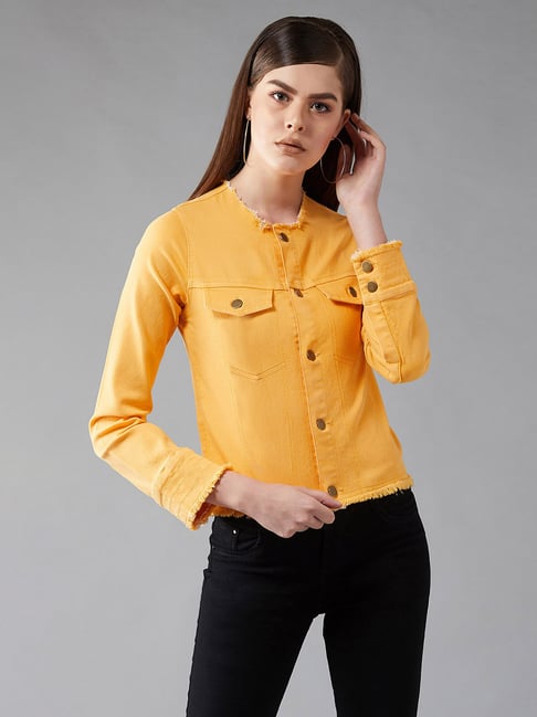 CenturyX Women's Denim Jackets Oversize Long Sleeve Solid Color Basic  Button Down Jean Jacket Coat with Pockets Yellow XXL - Walmart.com