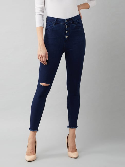 Buy DOLCE CRUDO Navy Distressed Jeans for Women Online Tata CLiQ