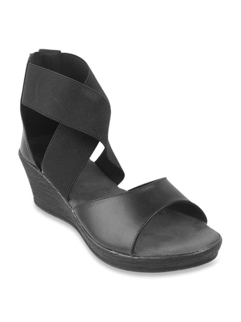 Mochi Women's Black Cross Strap Wedges