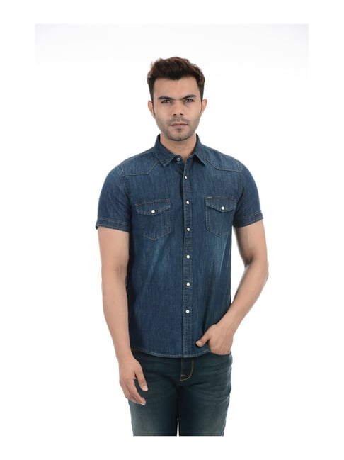 Buy Pepe Jeans Dark Blue Slim Fit Denim Shirt for Men Online