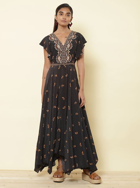 Label Ritu Kumar Black Printed Dress