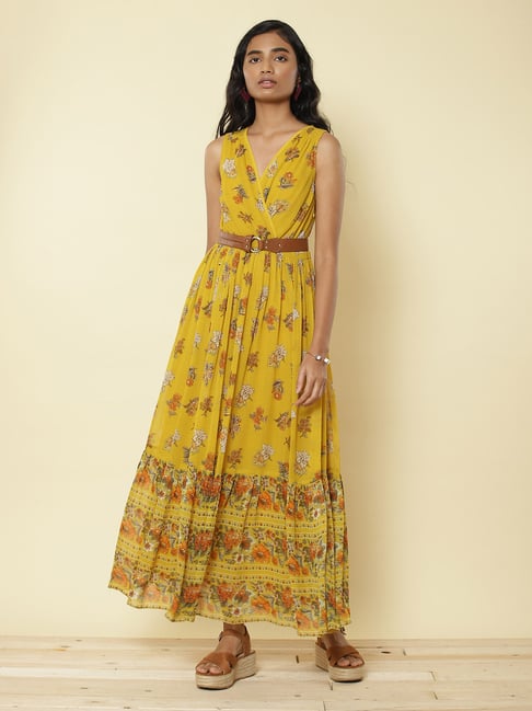 Buy Label Ritu Kumar Mustard Printed Dress For Women Online Tata Cliq