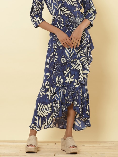 Label Ritu Kumar Blue Printed Skirt Price in India