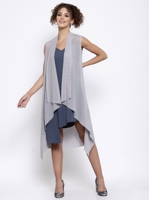 Buy Lela Grey Self Design Longline Shrug for Women Online Tata CLiQ