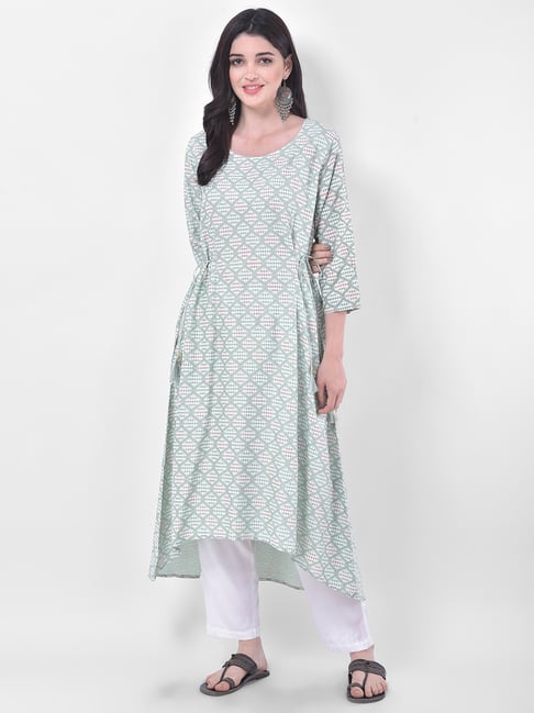 Span Grey & Green Cotton Printed A Line Kurta-picture-37