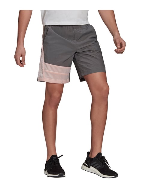 Adidas Grey & Pink Colour-Block Shorts