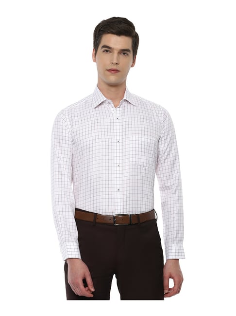 Van Heusen White Regular Fit Check Cotton Shirt