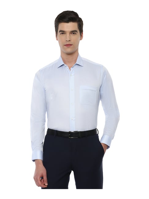 Van Heusen Blue Regular Fit Self Design Cotton Shirt