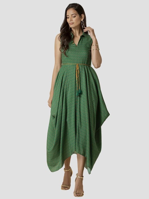Indya Women's Green Sequin Foil Halter Anarkali Kurta - Walmart.com