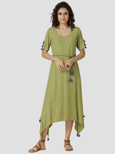Buy Indya Green A-Line Dress With Belt for Women Online @ Tata CLiQ