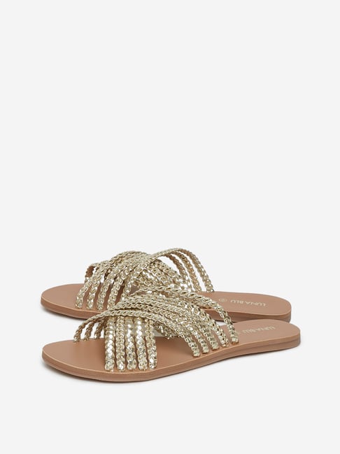 Buy LUNA BLU by Westside Light Gold Multiple Strap Sandals Online at ...