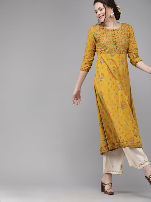 Yellow And White Color Combination Party Wear Kurti Set :: ANOKHI FASHION