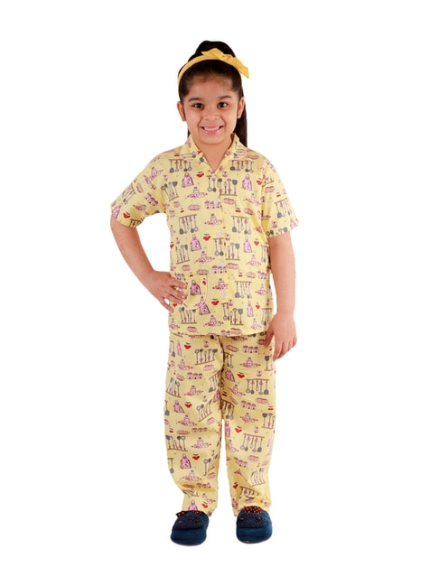 KID1 Yellow Printed Shirt with Pajamas