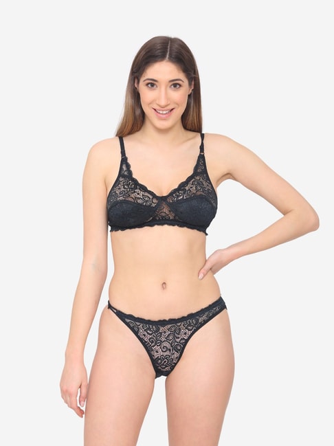 Buy N-Gal Black Lace Bra & Panty Set for Women Online @ Tata CLiQ